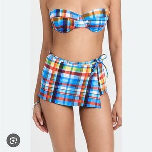 Staud Mira bathing suit - vibrant plaid color.